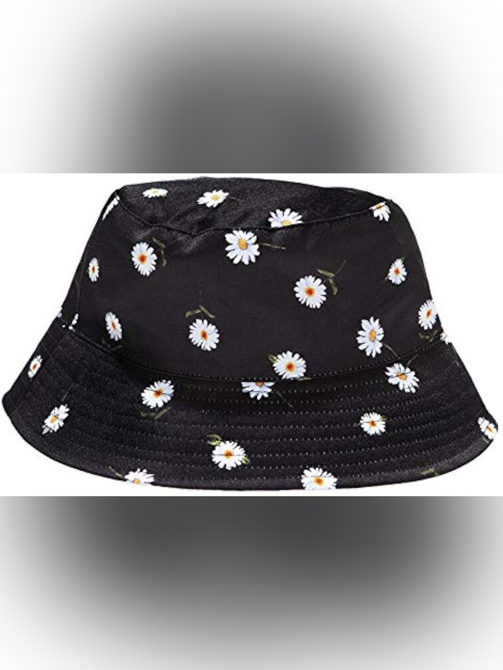 Alice + Olivia Black Daisy Bucket Hat with White Flower Print
